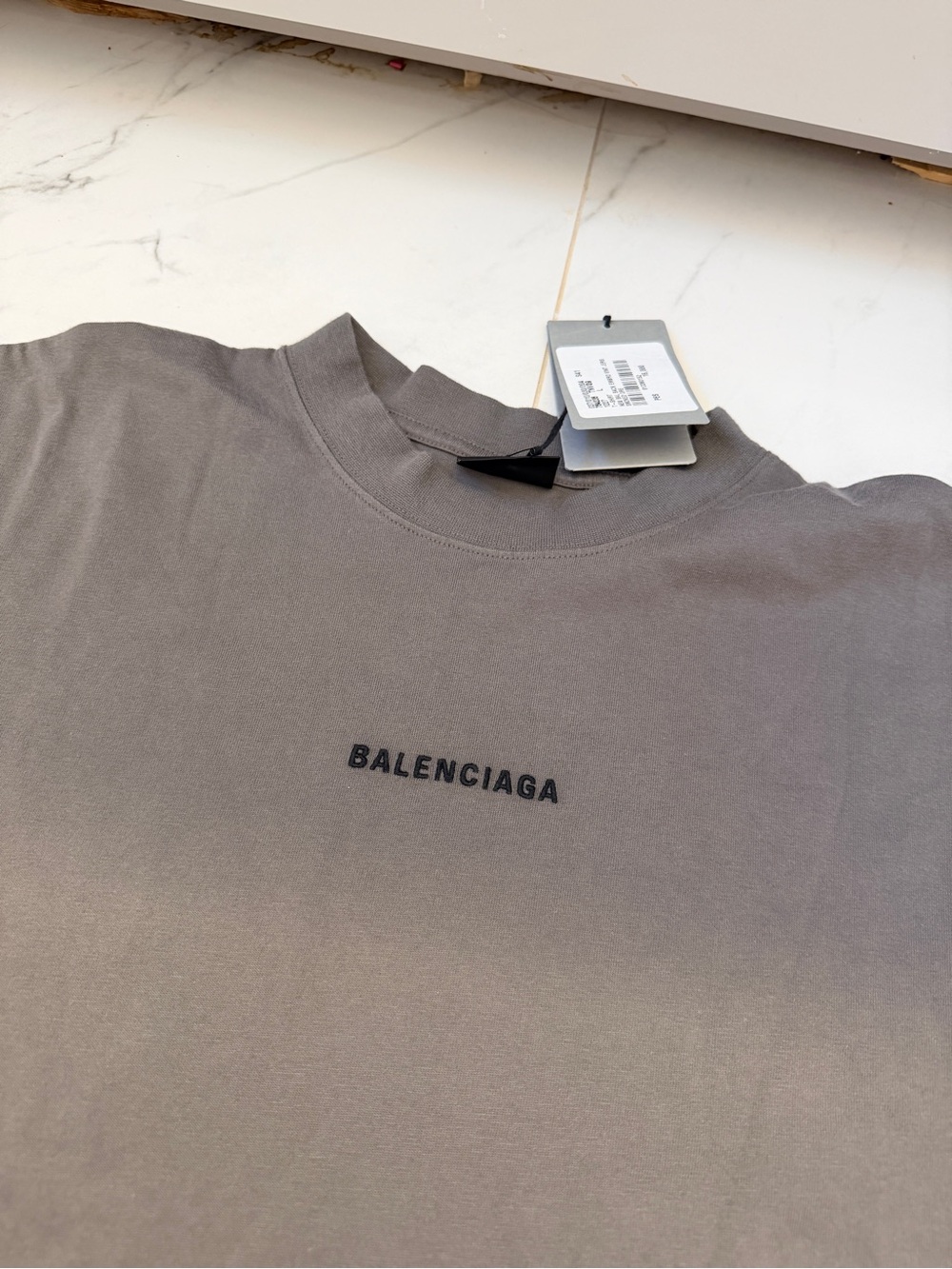 BALENCIAGA NWT Smoked Grey Embroidered Logo T-Shirt Size L